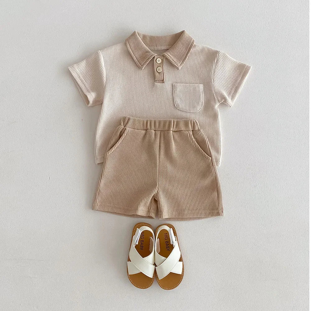 Summer Baby Clothes Set Turn Down Collar T-shirt And Shorts 2Pcs For Boys Toddler Tracksuit Outfit littledressed