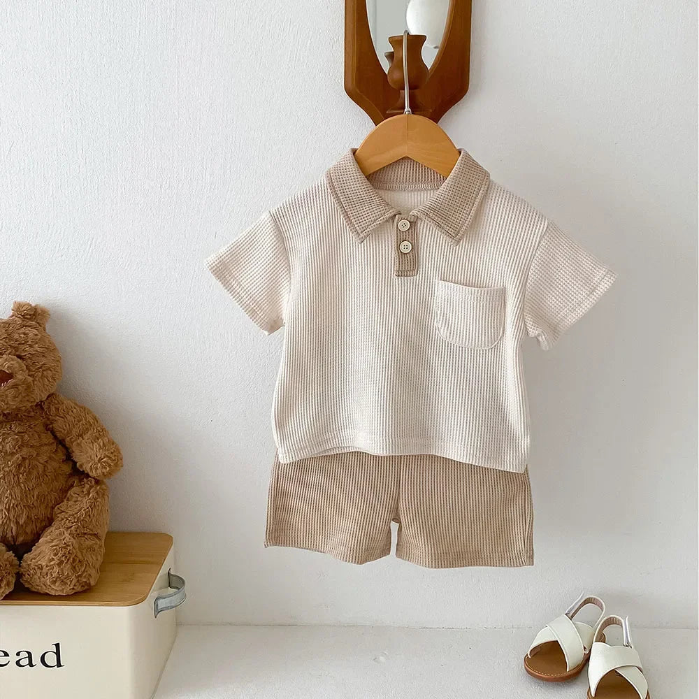 Summer Baby Clothes Set Turn Down Collar T-shirt And Shorts 2Pcs For Boys Toddler Tracksuit Outfit littledressed